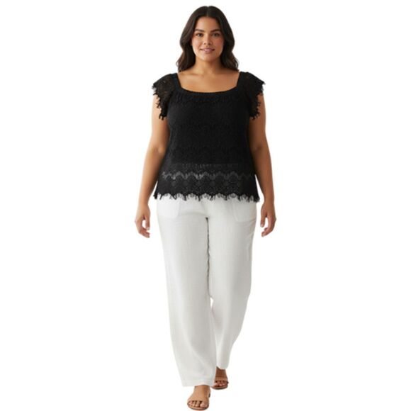 City Chic Black Crochet Short Sleeve Top Size 20 - Picture 1 of 12